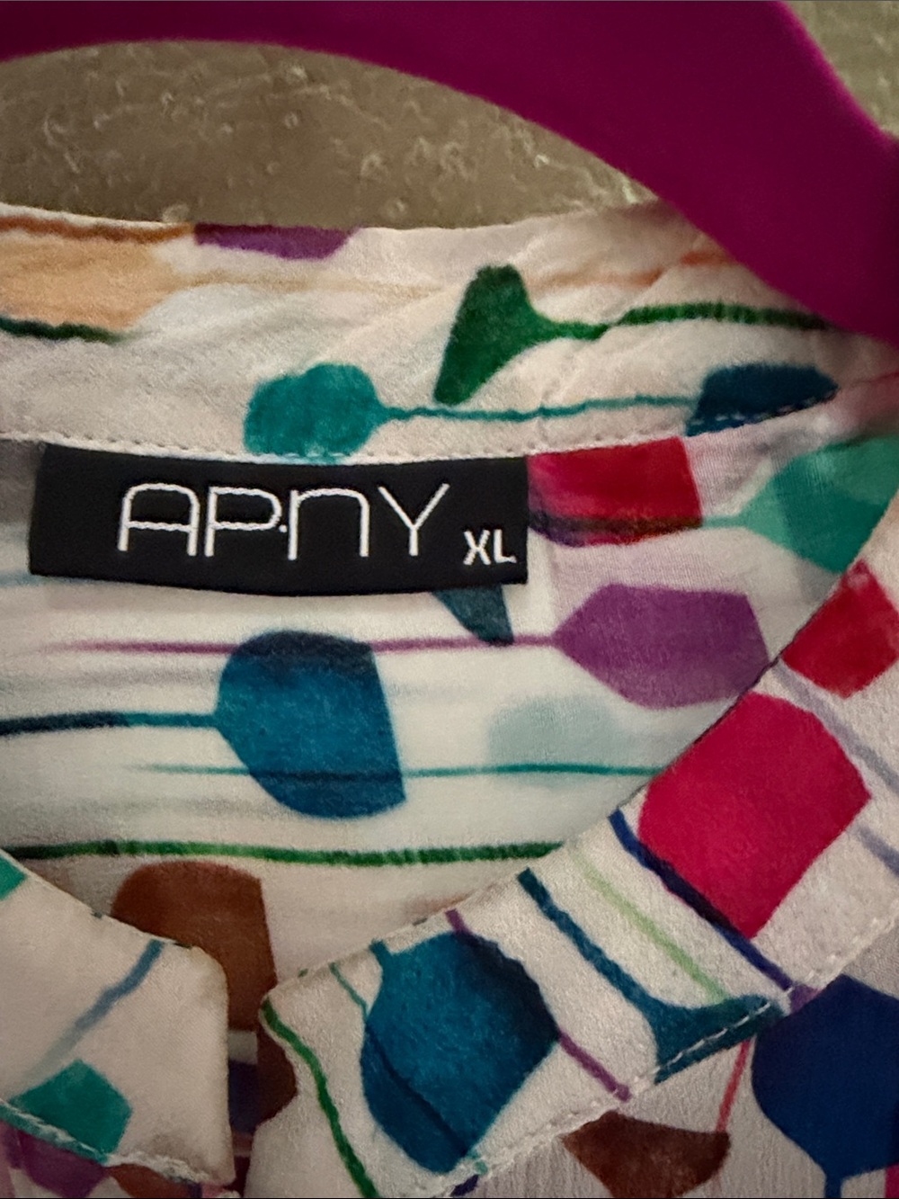 Apny Multicolor Cocktail -Print Tie Neck Blouse - White Base - Picture 3 of 5